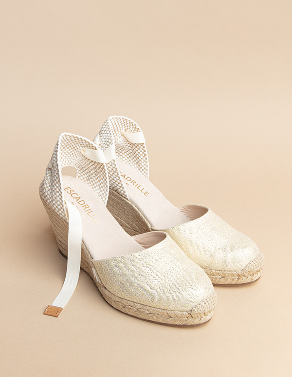 Espadrilles Toile Doré VENEZIA ruban