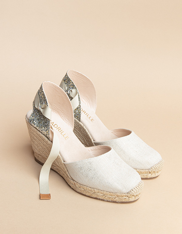 Espadrilles Paillettes, Toile Lin argent MARBELLA RUBAN