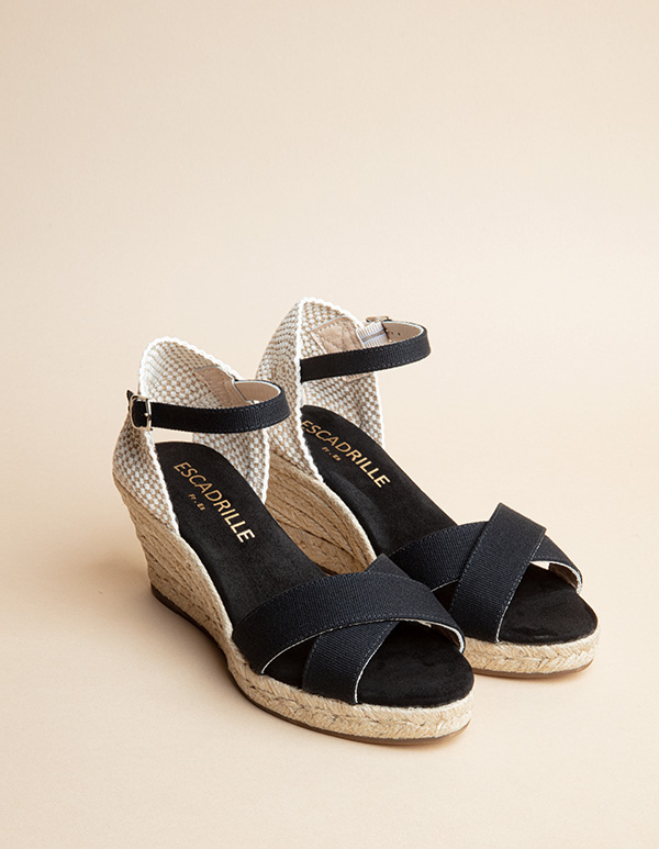 Espadrilles Cuir Noir MINORQUE BRIDE