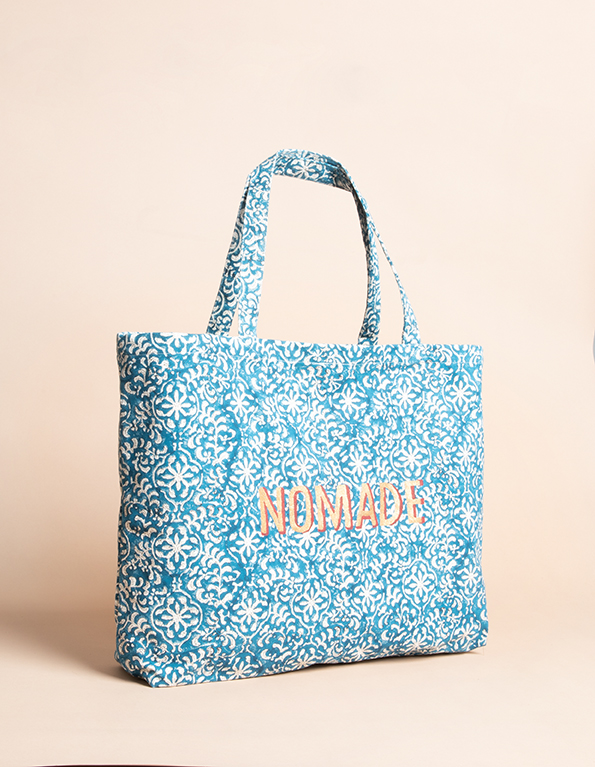 Espadrilles coton imprimé bleu écru SAC DE PLAGE JAIPUR