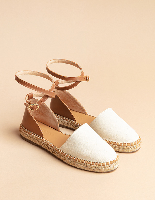 Espadrilles Cuir, Toile Crème CALVI