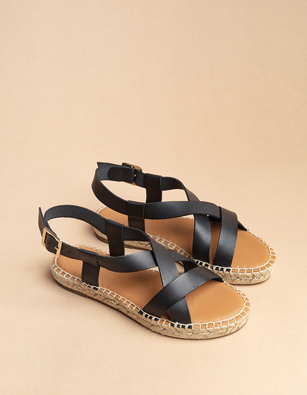 Espadrilles Cuir Noir MYKONOS