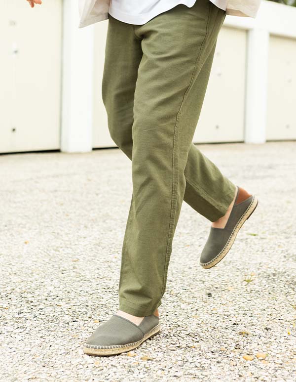 Espadrilles Cuir, Toile Olive SANARY